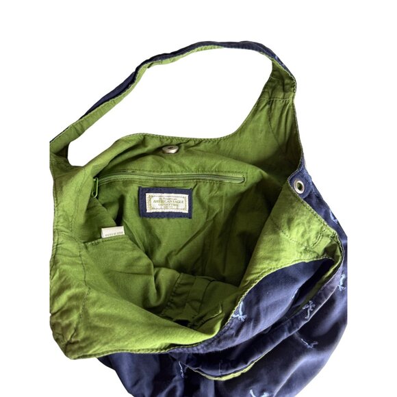 Y2K American Eagle Outfitters  Navy & Green Cotton Hobo Tote Bag - Picture 5 of 7